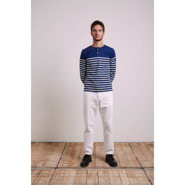 Men's Navy Striped Polo by Le Minor