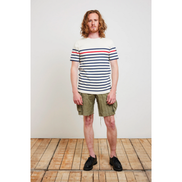 Men's Marinière T-shirt in Off-White with Red Stripe by Le Minor