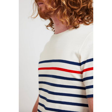 Men's Marinière T-shirt in Off-White with Red Stripe by Le Minor