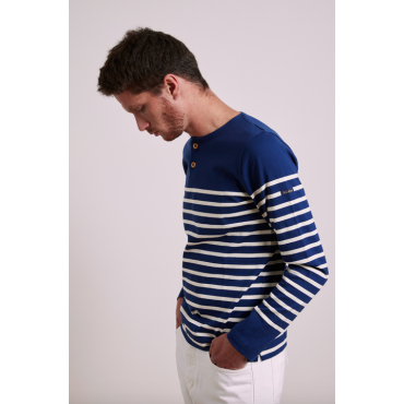 Men's Navy Striped Polo by Le Minor