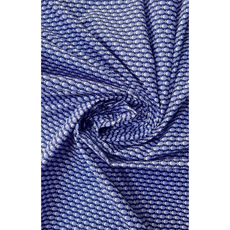 BLUE FISH PRINTED POPLIN